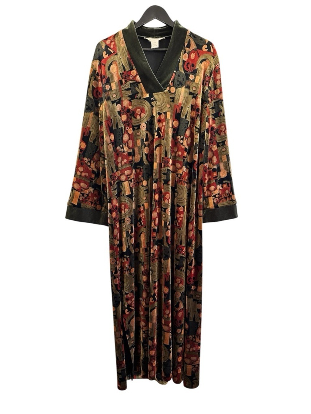 Diamond Tea velvet robe Kaftan Hostess Gown Size Large Multicolour Vintage
